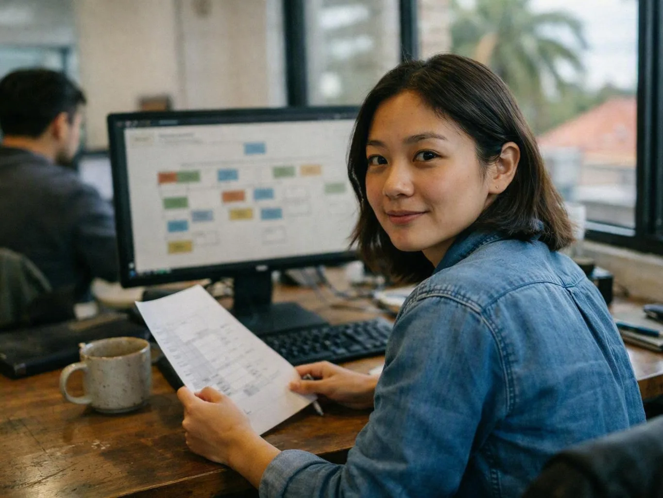 Person checks a website layout on a desktop screen