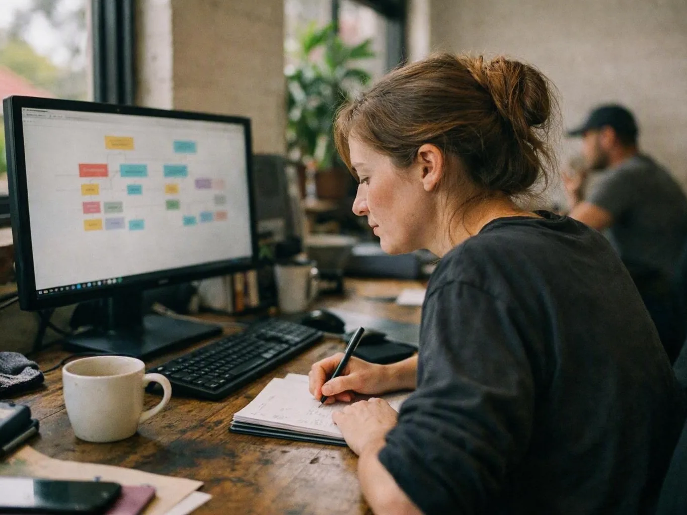 Website audit notes beside a laptop screen