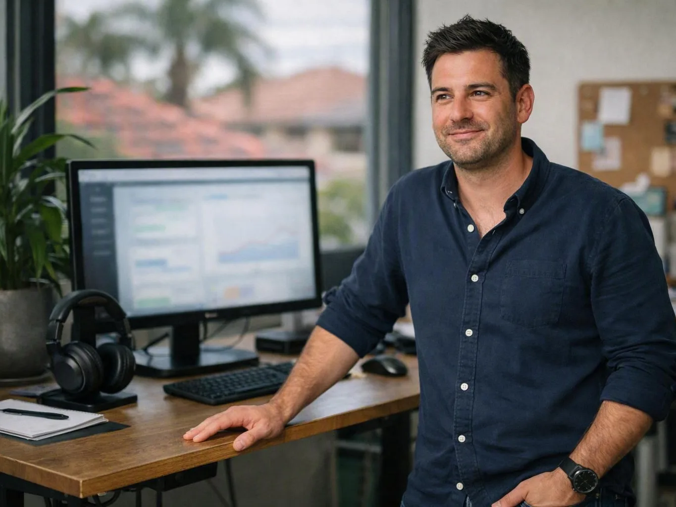 Designer edits a website layout on a desktop screen