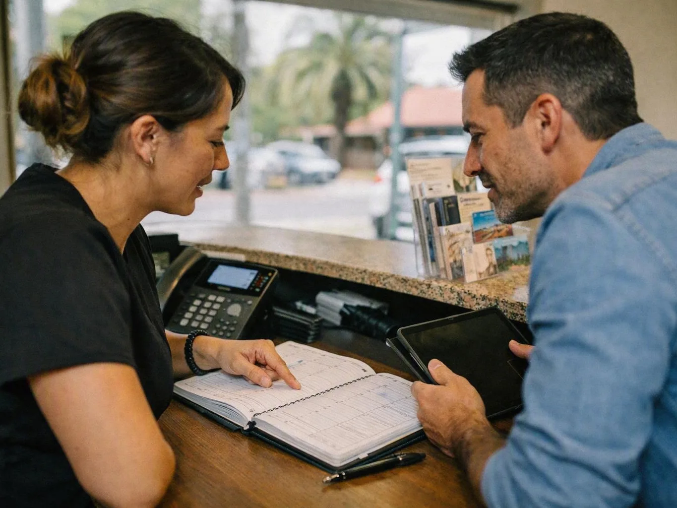 Marketing team planning content topics at a desk