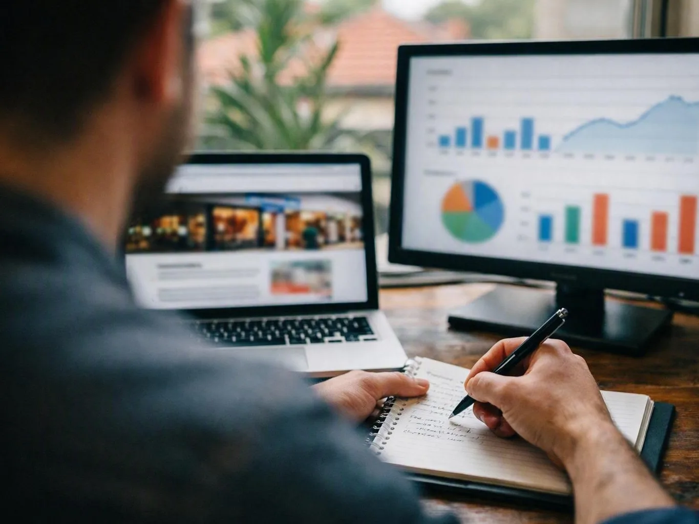 Analytics report beside a keyboard on desk